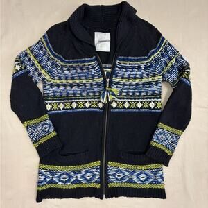 Anthropologie Sparrow Women's Black Full Zip Knit Sweater Wool Blend Size Medium